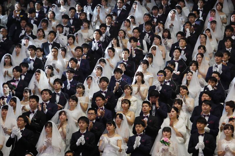 Couples from around the world attend a mass wedding ceremony at the Cheong Shim Peace World Center in Gapyeong, South Korea. AP Photo