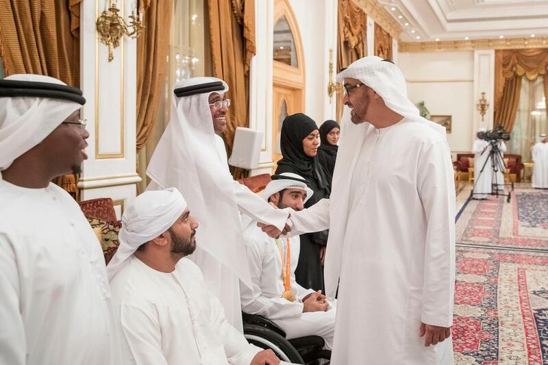 Sheikh Mohammed bin Zayed, Crown Prince of Abu Dhabi and Deputy Supreme Commander of the Armed Forces, on Monday welcomed the UAE’s team to the 2016 Rio Paralympic Games at a Sea Palace reception.