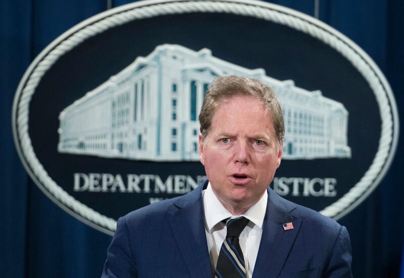 FILE - In this Oct. 26, 2018, file photo, Geoffrey Berman, U.S. attorney for the Southern District of New York, speaks during a news conference at the Department of Justice in Washington. The Justice Department moved abruptly Friday, June 19, 2020, to oust Berman, the U.S. attorney in Manhattan overseeing key prosecutions of President Donald Trumpâ€™s allies and an investigation of his personal lawyer Rudy Giuliani. But Berman said he was refusing to leave his post and his ongoing investigations would continue. (AP Photo/Alex Brandon, File)