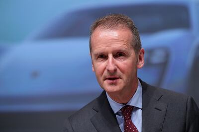 Herbert Diess, chief executive officer of Volkswagen AG (VW), speaks during the automaker's annual general meeting in Berlin, Germany, on Thursday, May 3, 2018. Diess pledged to step up integrity and compliance efforts as part of the German manufacturer’s deepest overhaul since the diesel-emissions scandal came to light in 2015. Photographer: Krisztian Bocsi/Bloomberg