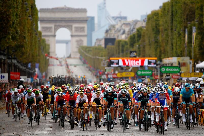 The pack of riders on the Champs Elysees. EPA