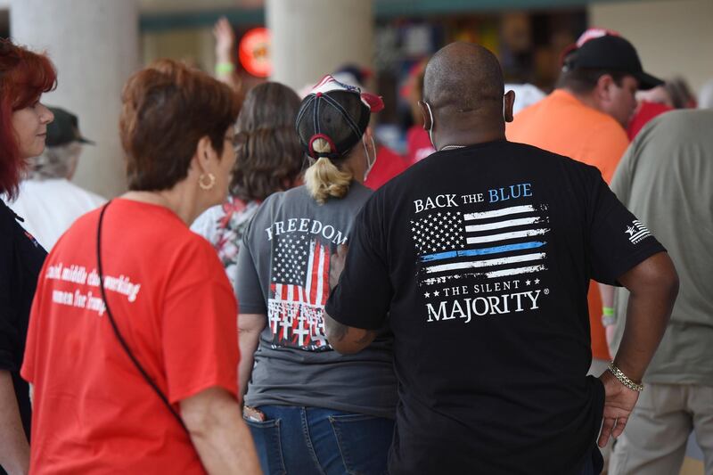 Supporters of US President Donald Trump gather during a rally inside the Bank of Oklahoma Centre. EPA