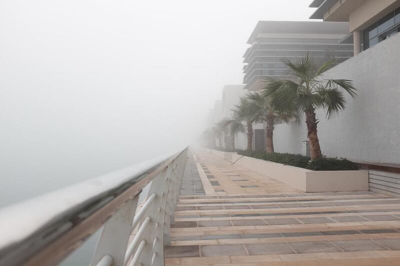 Fog envelops Al Muneera on Monday morning. Deepthi Unnikrishnan / The National