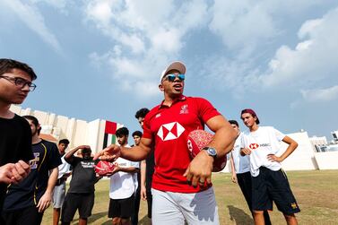 Bryan Habana, ambassador for World Sevens Series sponsors HSBC, at a training session at Mawakeb School in Barsha​​​​​,​ as part of the UAE Rugby Federation’s player pathway programme. Courtesy: Kyle Kingsley Green / HSBC