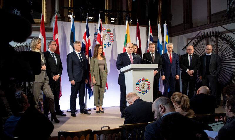 Mr Wallace hosting a meeting of the Joint Expeditionary Force Defence Ministers at Belvoir Castle in February. AFP