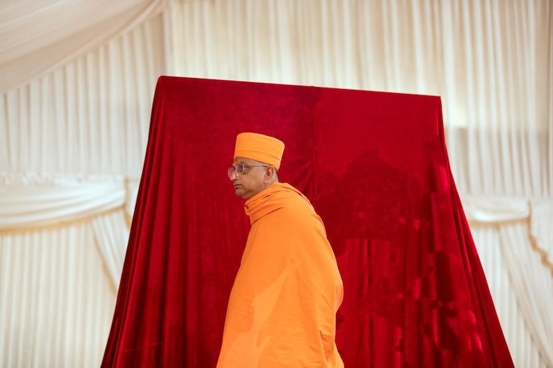 The shilanyas vidhi of the first traditional Hindu temple in the UAE is performed in the holy presence of His Holiness Mahant Swami Maharaj, the spiritual leader of BAPS Swaminarayan Sanstha. 