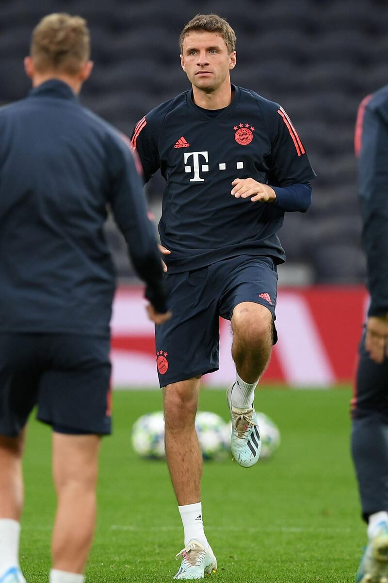 Bayern Munich forward Thomas Muller takes part in a training session at the Tottenham Hotspur Stadium. AFP