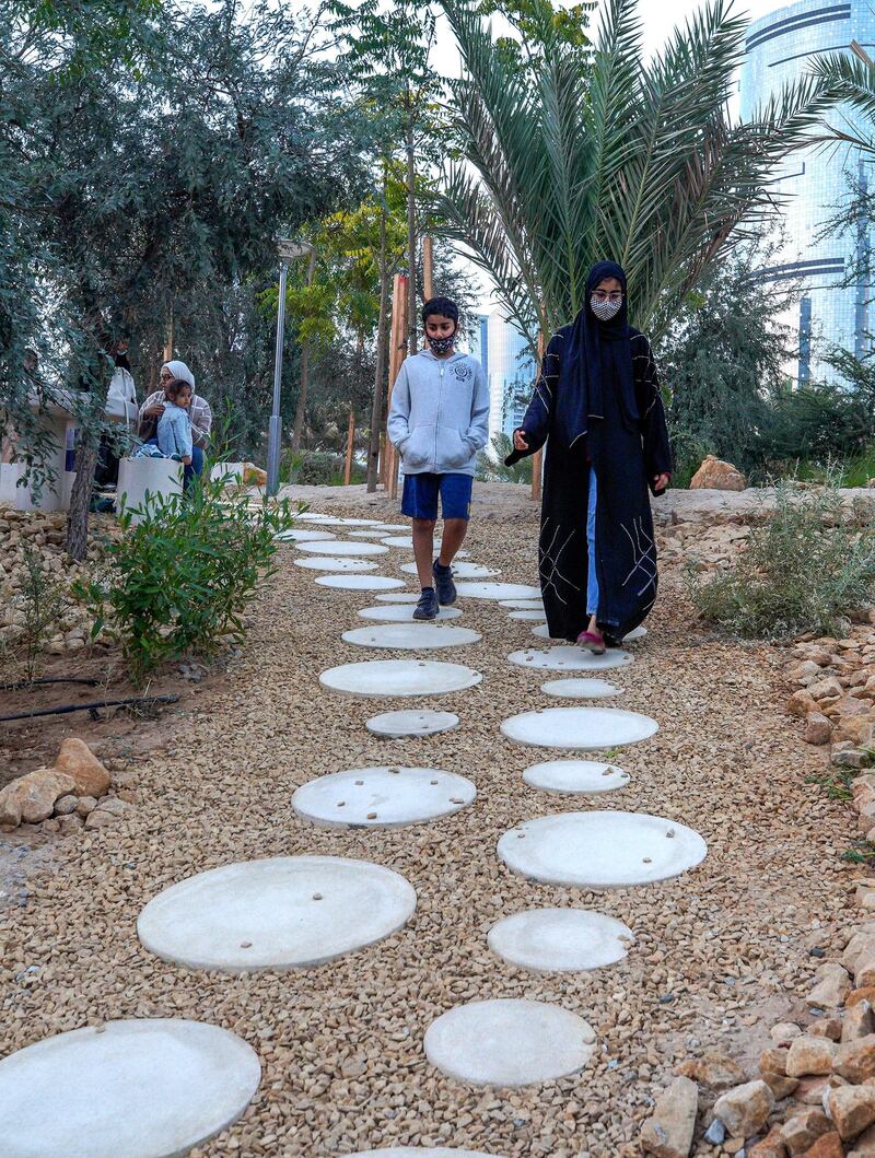 Abu Dhabi, United Arab Emirates, January 21, 2021.  One of the many walkways in Al Fay Park on Reem Island.
Victor Besa/The National 
Section:  LF
Reporter: Panna Munyal