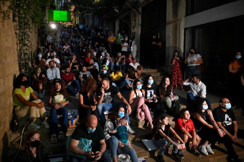 Filmgoers attend a screening during the Cabriolet open-air film festival at St Nicolas Stairs in Gemmayzeh, in Lebanon's capital Beirut. EPA