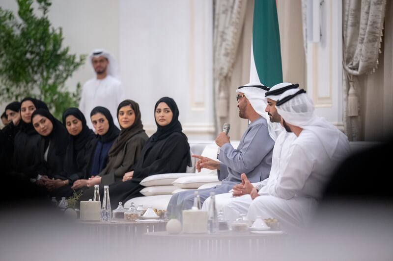 President Sheikh Mohamed spoke to his young audience about the importance of upholding UAE values and respect for its national heritage.