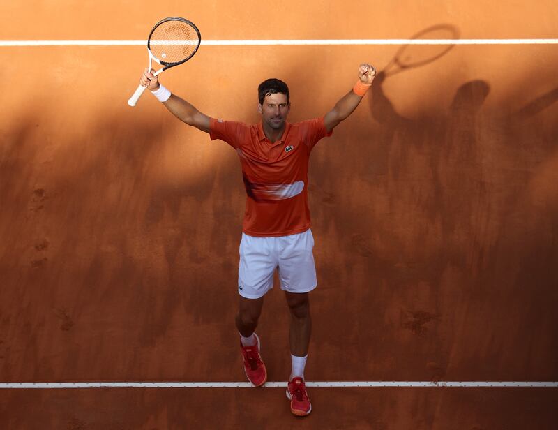  Novak Djokovic celebrates after his victory against Stefanos Tsitsipas. Getty