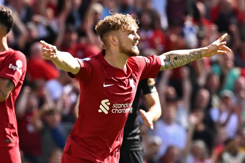Liverpool midfielder Harvey Elliott celebrates after scoring against Bournemouth at Anfield on Saturday. AFP