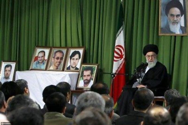 Iran's supreme leader, Ayatollah Ali Khamenei, insists Iran is not seeking an atomic weapon and urged the scientists to "continue the important and substantial" nuclear work.