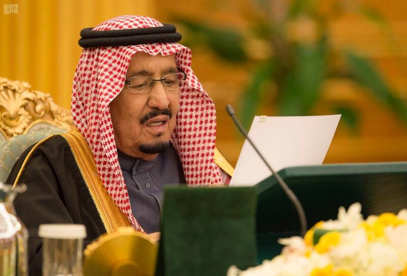 Saudi Arabia's King Salman bin Abdulaziz Al Saud speaks as he approves 2018 budget during a cabinet meeting, in Riyadh, Saudi Arabia December 19, 2017. Saudi Press Agency/Handout via REUTERS ATTENTION EDITORS - THIS PICTURE WAS PROVIDED BY A THIRD PARTY. NO RESALES. NO ARCHIVE.