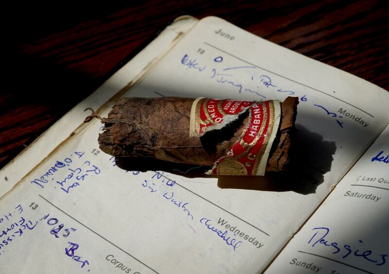 A view of cigar stub smoked by Sir Winston Churchill  auctioned at Bellmans Auctioneers in Newpound, West Sussex. PA