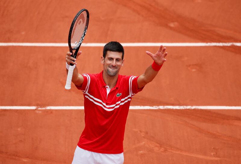 Novak Djokovic celebrates after beating Ricardas Berankis in straight-sets at the French Open in Paris on Saturday, June 5. Reuters