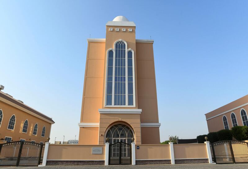 Abu Dhabi, United Arab Emirates - The exterior of Church of Jesus Christ of Latter-day Saints in Mussaffah, Abu Dhabi. Khushnum Bhandari for The National