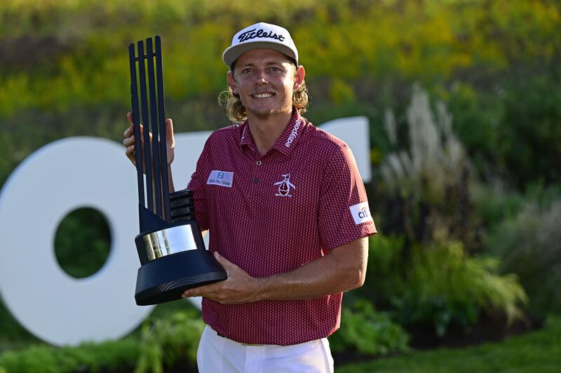 Cameron Smith poses with the trophy after winning the LIV Golf Invitational - Chicago at Rich Harvest Farms. Getty