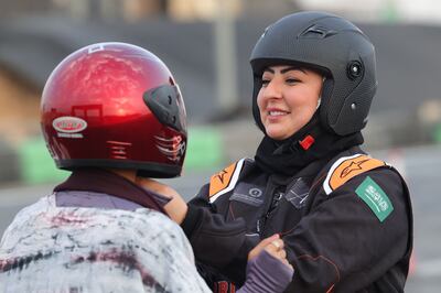 Afnan Almarglani, the first Saudi woman to be certified as an autocross instructor, in Riyadh. AFP