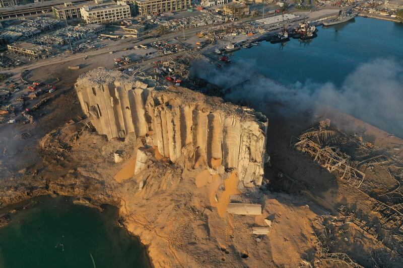 In this drone picture, the destroyed silo sits in rubble and debris. AP Photo