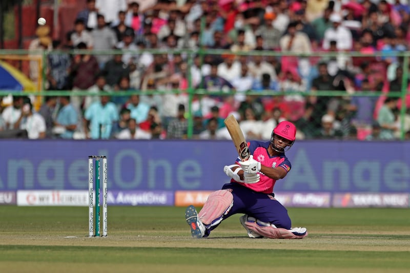 Rajasthan Royals' Yashasvi Jaiswal plays a ramp shot. AP 