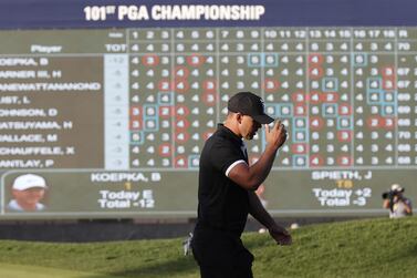 Brooks Koepka in action on the 18th hole at Bethpage Black in Farmingdale on Saturday. Justin Lane / EPA