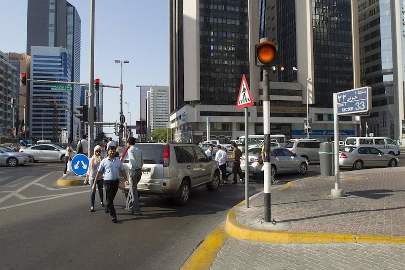 Safety campaigners are concered that drivers are not stopping at zebra crossings, such as this one at Hamdan Street in Abu Dhabi. Mona Al Marzooqi / The National