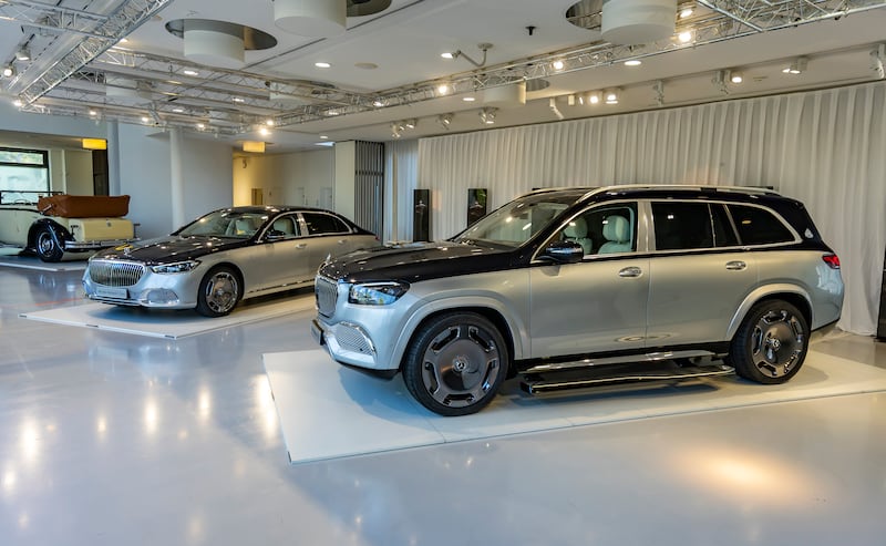 The Mercedes-Maybach S680 4MATIC Edition 100, left, and Mercedes-Maybach GLS 600 4MATIC Edition 100. Photo: Daimler