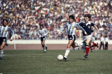 Diego Maradona, in action fro Argentina n 1979, is one of the greatest players of all time. Getty Images