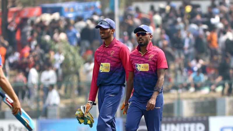 Ashwanth Valthapa, left, and Karthik Meiyappan during the match between the UAE and Nepal.