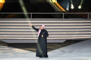 Rashed Al Majed sang during the closing ceremony of the Special Olympics World Games in Abu Dhabi. Courtesy Ministry of Presidential Affairs