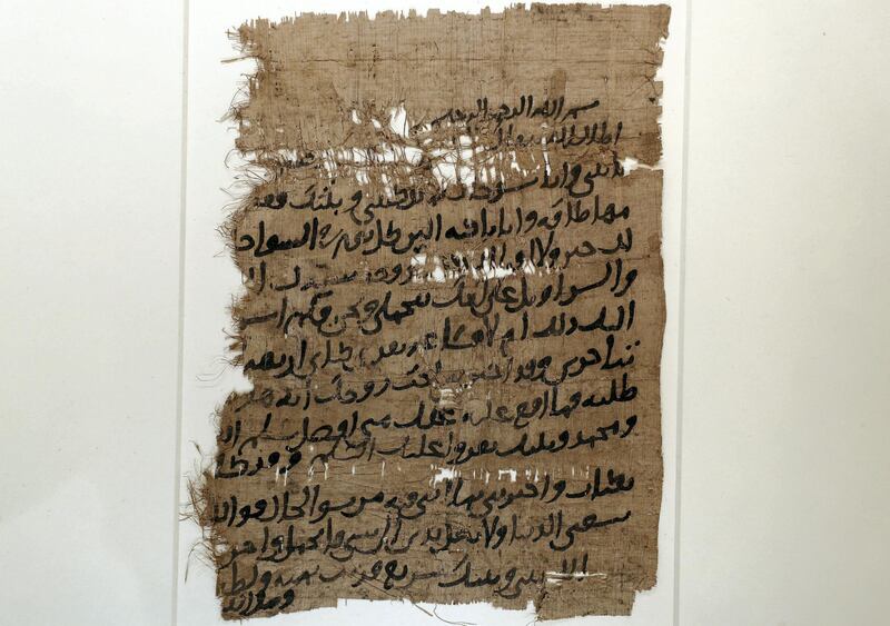 Abu Dhabi, United Arab Emirates - March 11, 2019: An early arabic papyrus in the house of knowledge. Exclusive preview and guided tour of Qasr Al Watan, the UAEÕs new cultural landmark. Monday the 11th of March 2019 at Qasr Al Watan, Abu Dhabi. Chris Whiteoak / The National