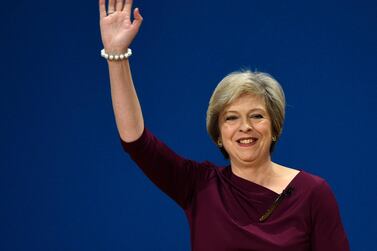 Theresa May delivers her keynote speech as UK Prime Minister to the Conservative Party Conference in Birmingham in October 2016. EPA