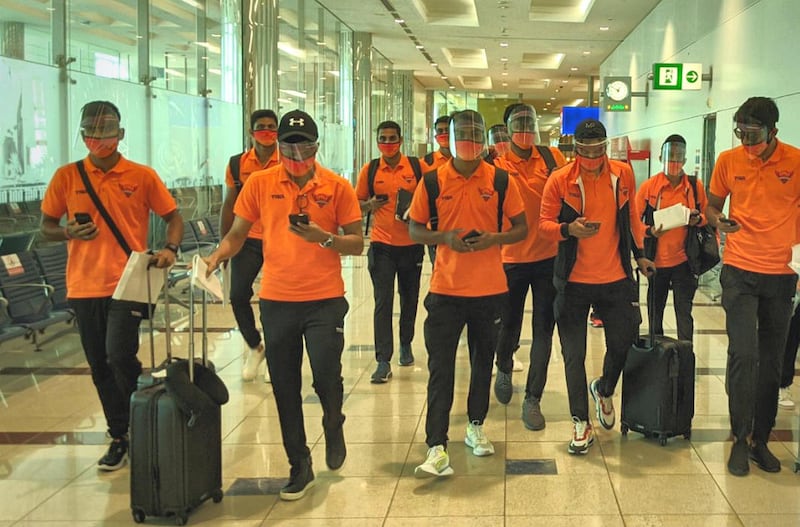 Sunrisers Hyderabad players landed in Dubai on Sunday ahead of IPL 2020. Courtesy Sunrisers Hyderabad twitter / @SunRisers