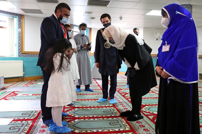 During the visit to Wightman Road Mosque she chatted to local children. Reuters