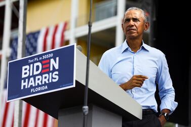 Former US president Barack Obama hosts a pre-election drive-in rally in support of Democratic presidential nominee and his former Vice President Joe Biden, in Orlando. Reuters