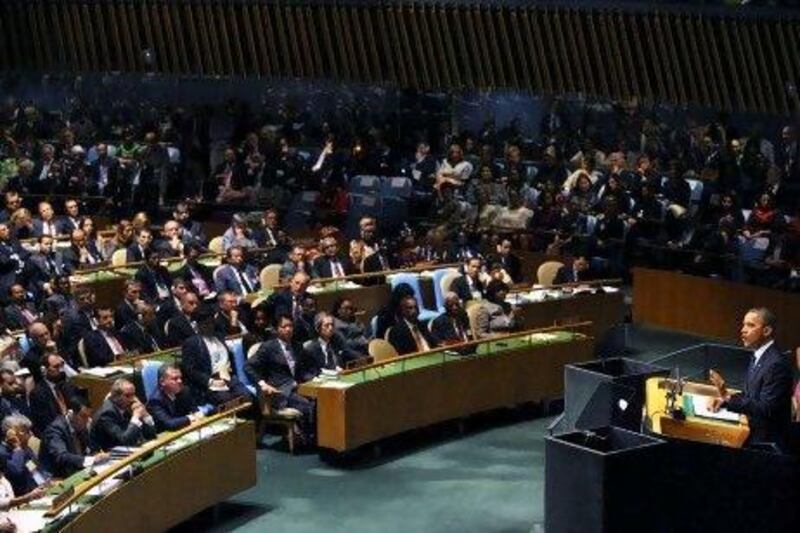 Barack Obama, the US president, addresses the 67th United Nations General Assembly at the UN headquarters in New York.