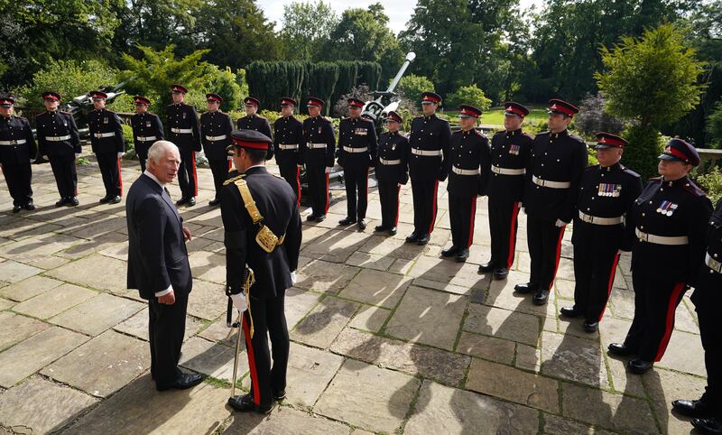 King Charles meets troops during a reception at Hillsborough Castle, County Down, Northern Ireland. PA