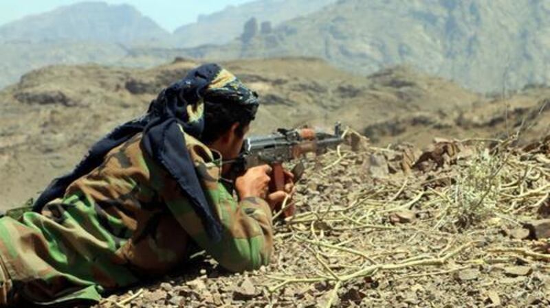 A member of Yemeni pro-government forces takes part in a military operation against Houthi positions in the southern province of Dhalea. EPA