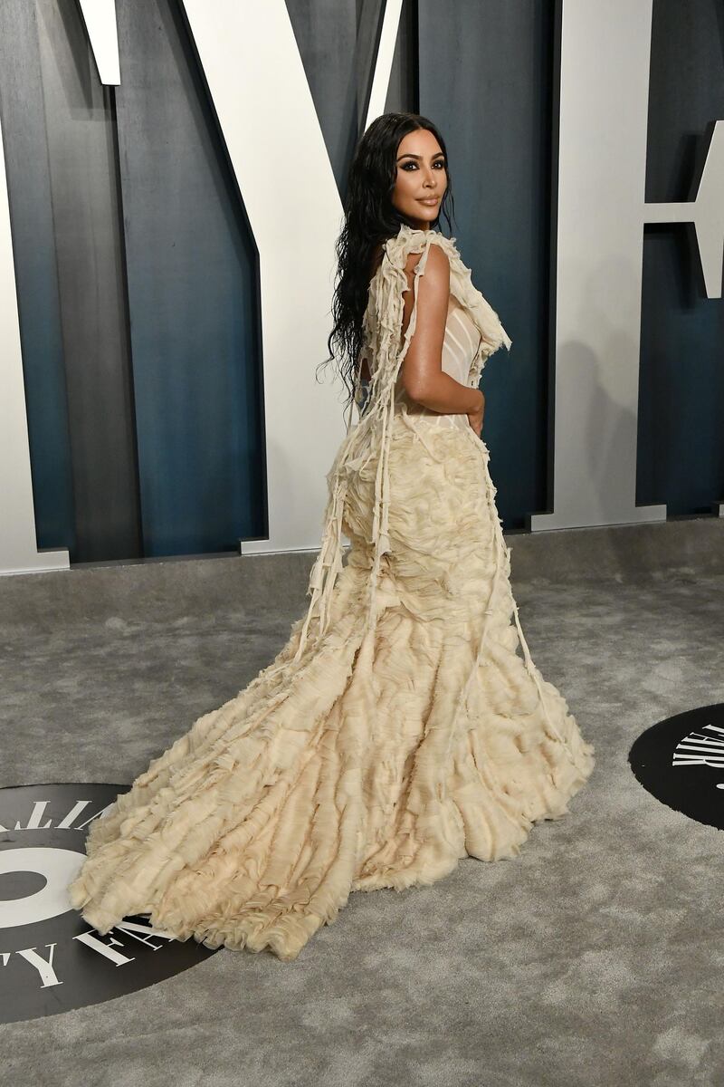 Kim Kardashian in vintage Alexander McQueen at the 2020 Vanity Fair Oscar Party. AFP