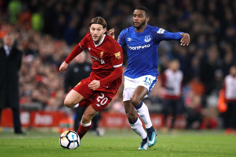 Soccer Football - FA Cup Third Round - Liverpool vs Everton - Anfield, Liverpool, Britain - January 5, 2018   Liverpool's Adam Lallana in action with Everton's Cuco Martina    REUTERS/Phil Noble