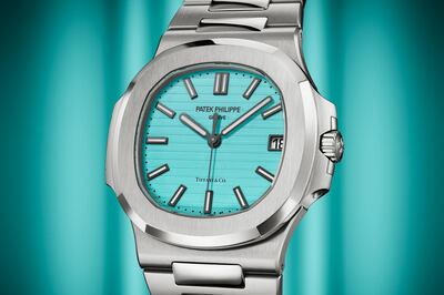 The Patek Philippe Tiffany & Co. Blue Nautilus watch sold for $6.5 million at an auction in New York on Saturday. Photo: Patek Philippe