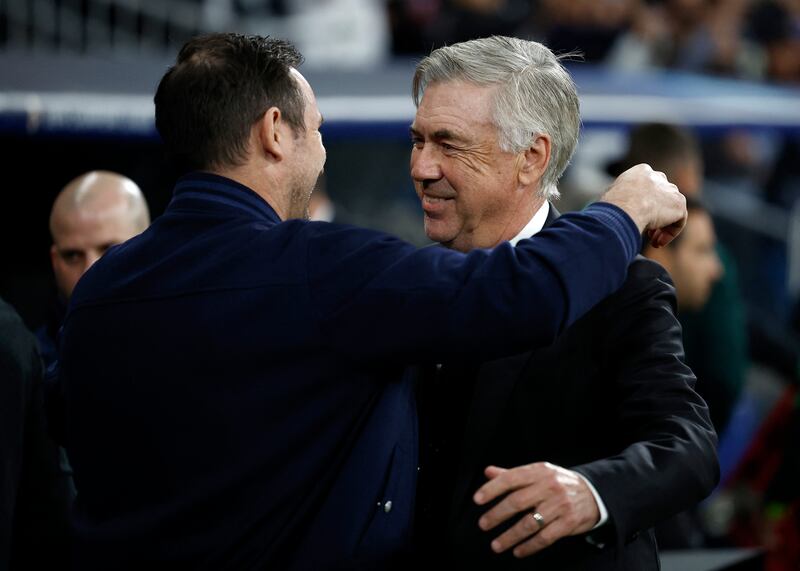 Chelsea manager Frank Lampard and Real Madrid coach Carlo Ancelotti before the match. Reuters