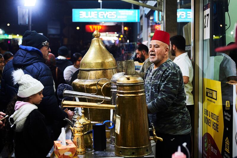 People attend a street fair at night for iftar during Ramadan in the suburb of Lakemba in Sydney, Australia. Getty Images
