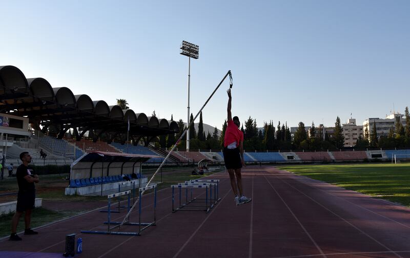 Syrian high jumper Majd Eddin Ghazal prepares for the Olympics in Damascus, Syria.