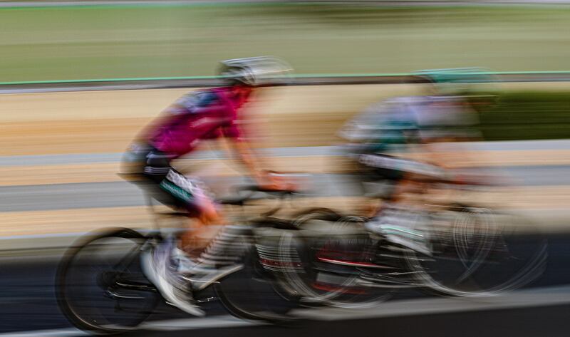 Slovak rider Peter Sagan, left, on his way to victory in the Giro d'Italia Criterium race at the Expo. EPA