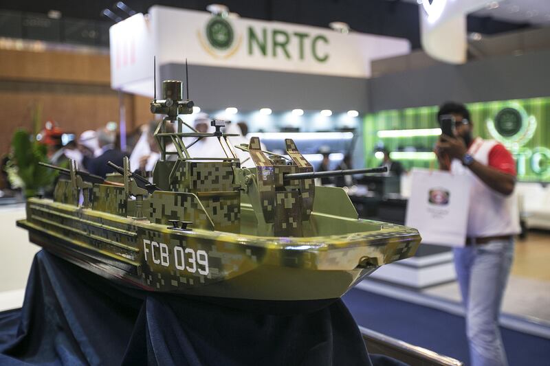 Navdex, the Naval Defence Exhibition and Conference, is held alongside Idex. In the background is Pakistan’s National Radio and Telecommunications Corporation, which makes military radios and communications equipment. Mona Al Marzooqi / The National