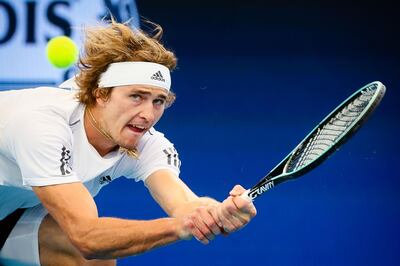 Alexander Zverev of Germany hits a return against Denis Shapovalov of Canada during the men's singles match on day five of the ATP Cup tennis tournament in Brisbane on January 7, 2020. -- IMAGE RESTRICTED TO EDITORIAL USE - STRICTLY NO COMMERCIAL USE --
 / AFP / AFP  / Patrick HAMILTON / -- IMAGE RESTRICTED TO EDITORIAL USE - STRICTLY NO COMMERCIAL USE --
