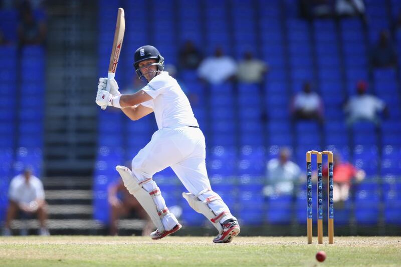 BASSETERRE, ST KITTS, SAINT KITTS AND NEVIS - APRIL 06:  Jonathan Trott of England plays a shot towards fine leg during the St Kitts and Nevis Invitational XI versus  England tour match on April 6, 2015 in Basseterre, St Kitts, Saint Kitts and Nevis.  (Photo by Michael Steele/Getty Images)