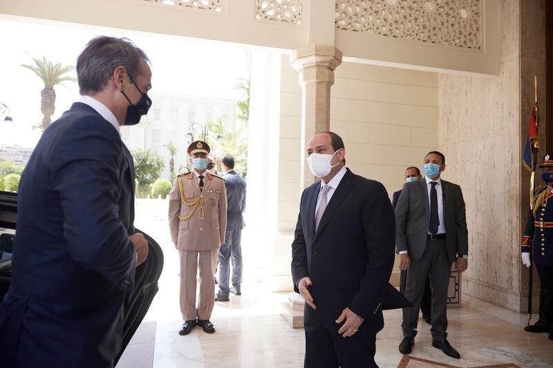 Egyptian President Abdel Fattah El Sisi and the Prime Minister of Greece Kyriakos Mitsotakis met at Al Ittihadiya Presidential Palace in Cairo. EPA